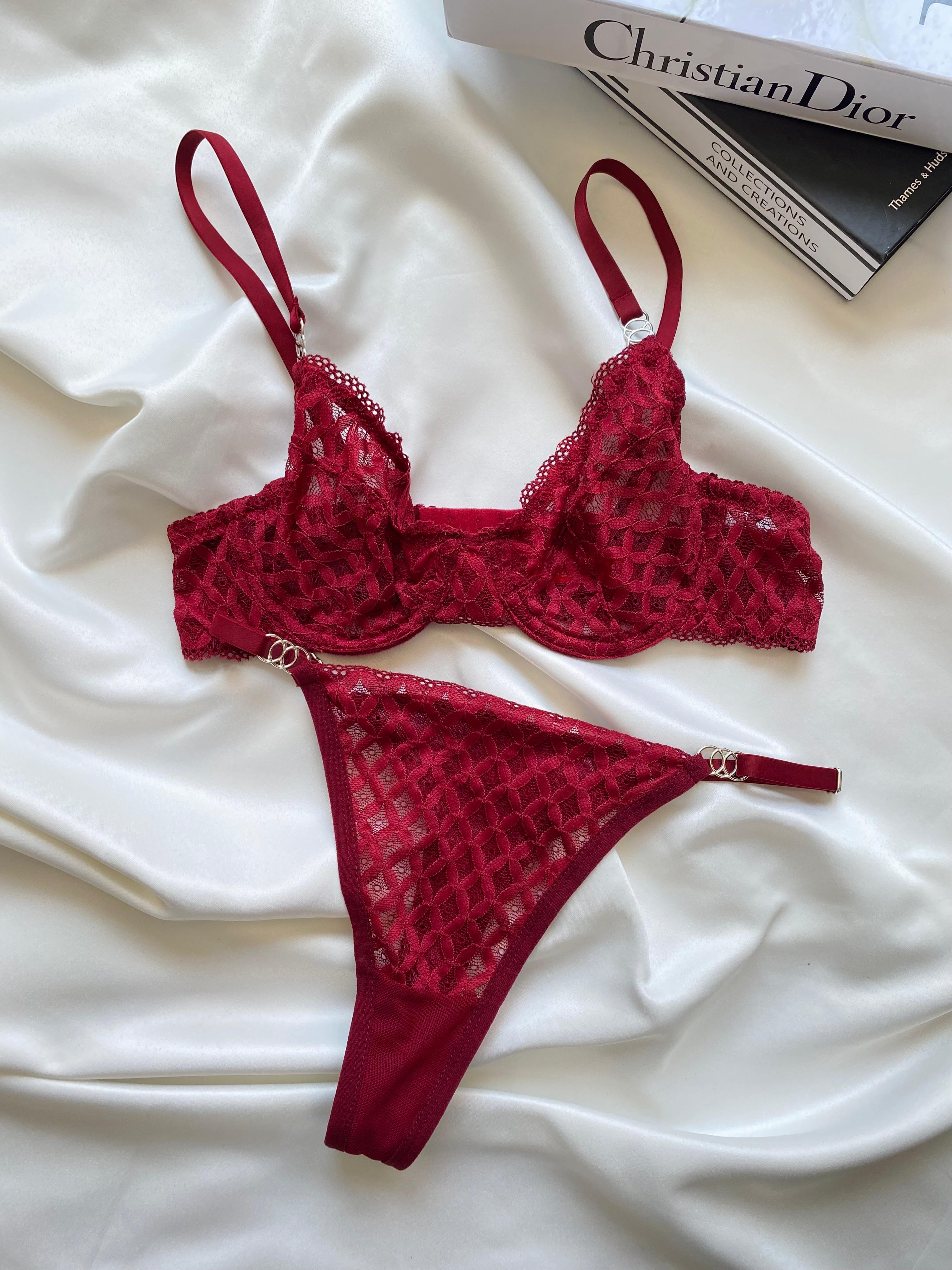 Bordo Dantelli Bralet Takım