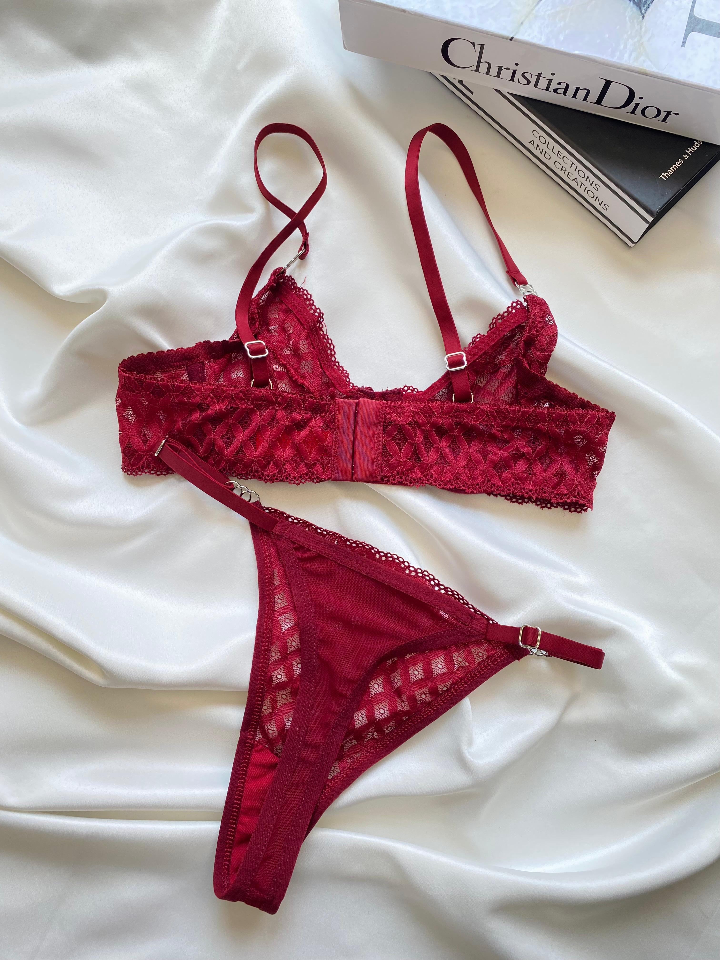 Bordo Dantelli Bralet Takım