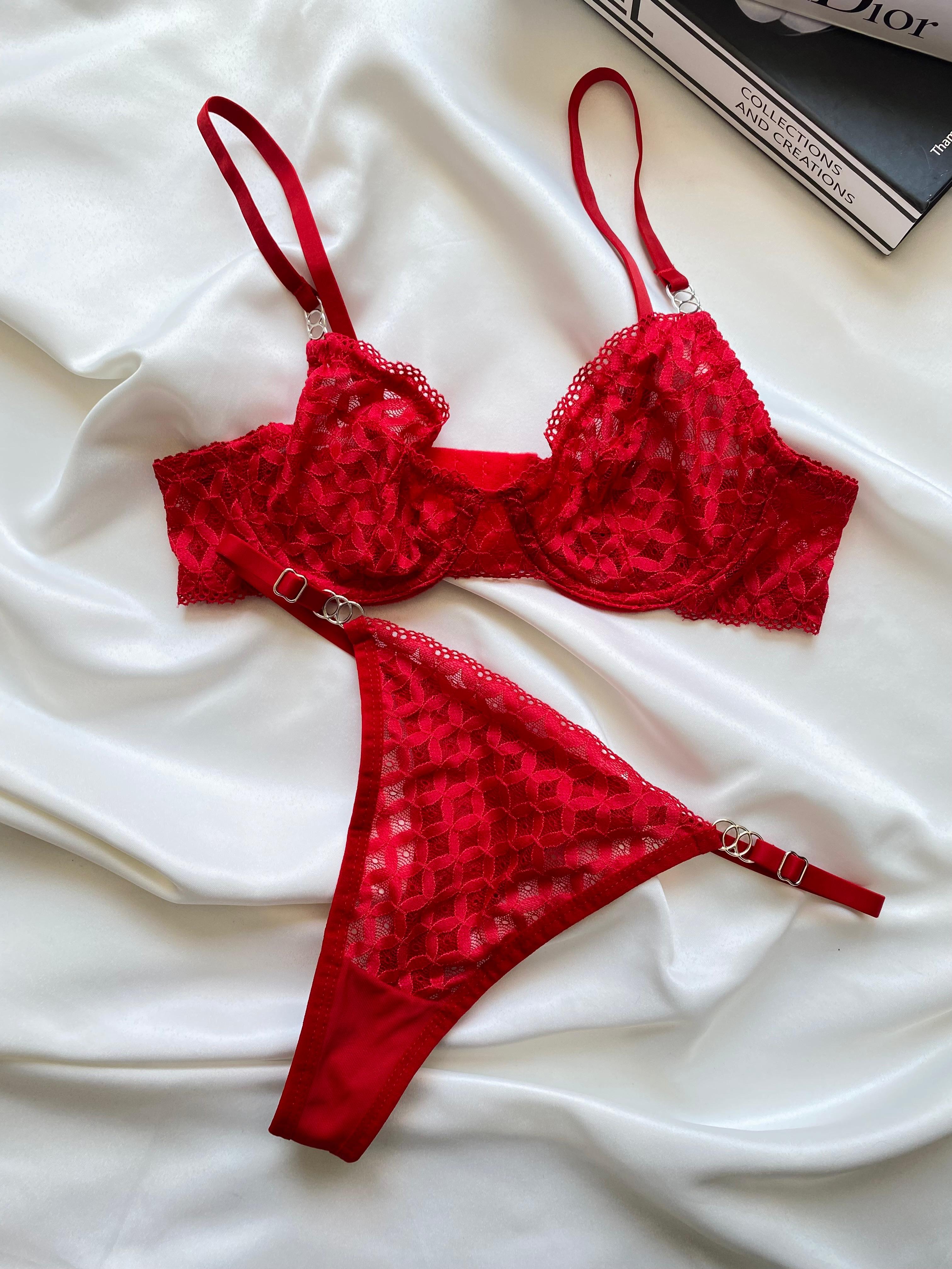 Kırmızı Dantelli Bralet Takım