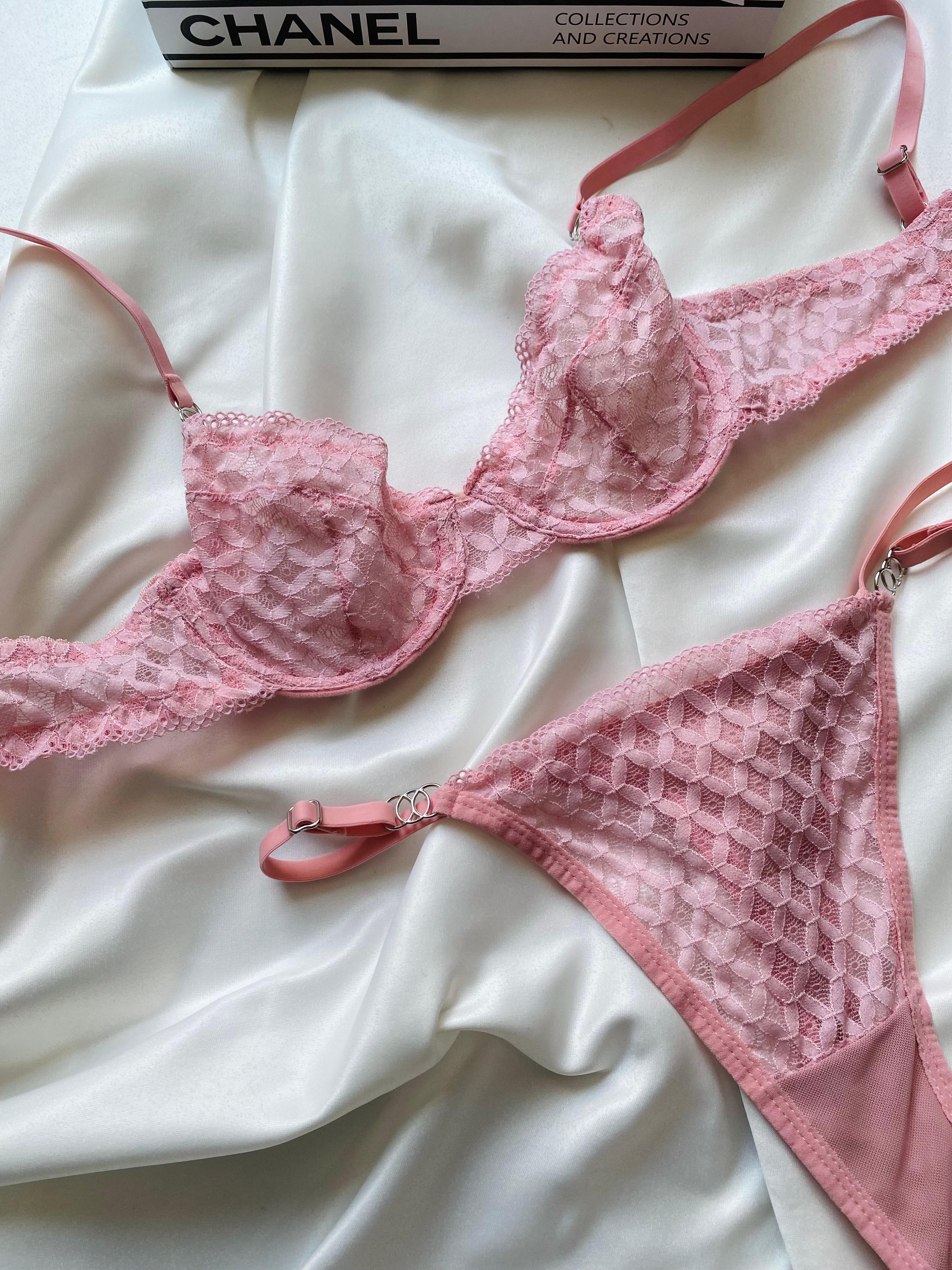 Pembe Dantelli Bralet Takım