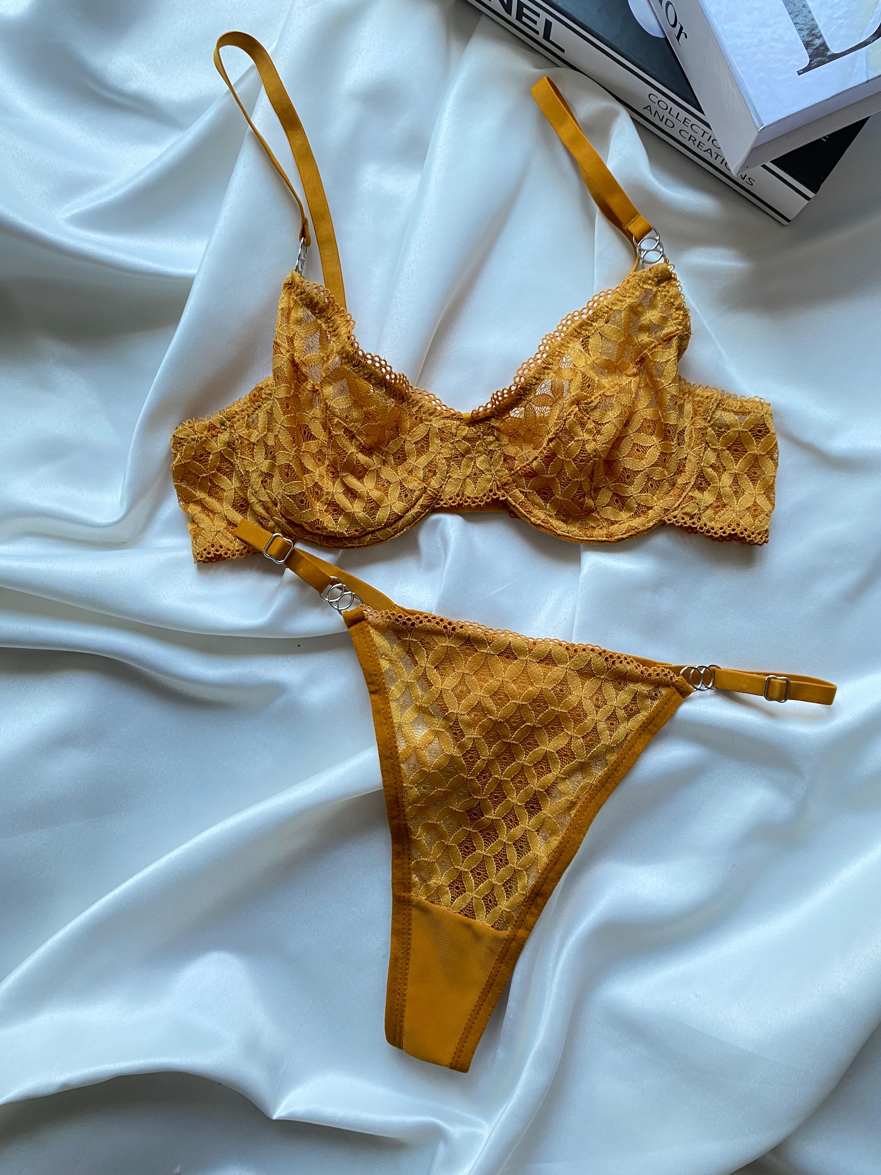 Turuncu Dantelli Bralet Takım