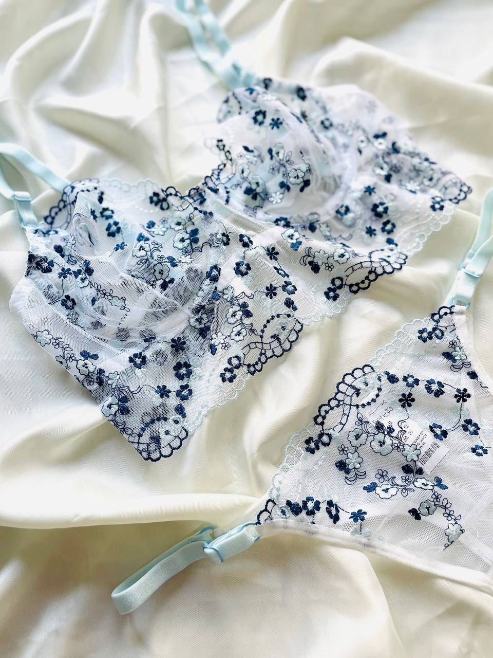 Mavi Çiçekli Korse Bralet Takım