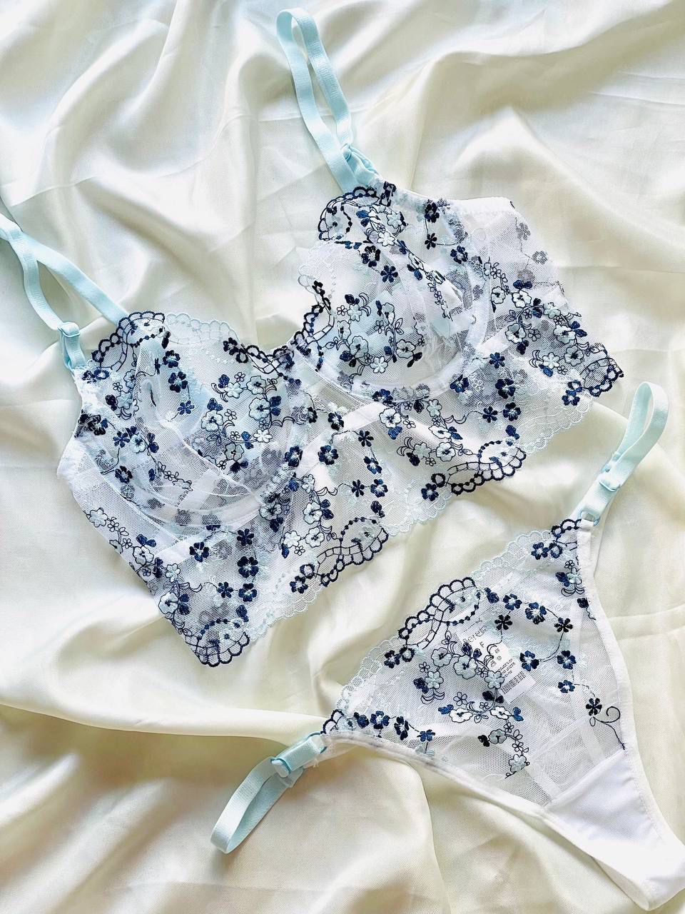 Mavi Çiçekli Korse Bralet Takım