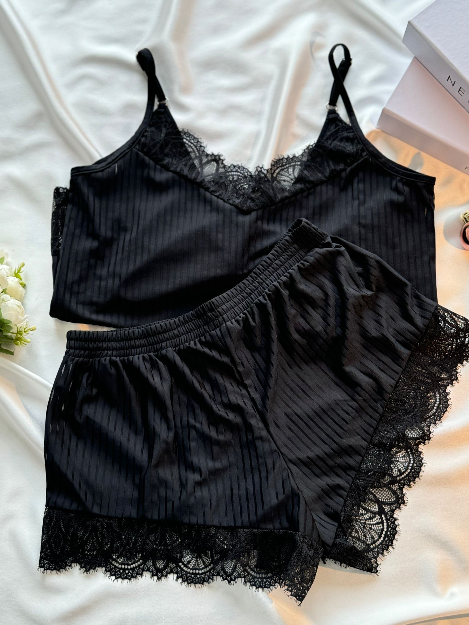 Çizgili Pijama Takım Siyah